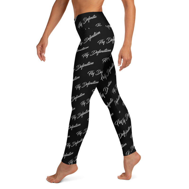 High Waisted Flydefintion Script All Over Print Leggings