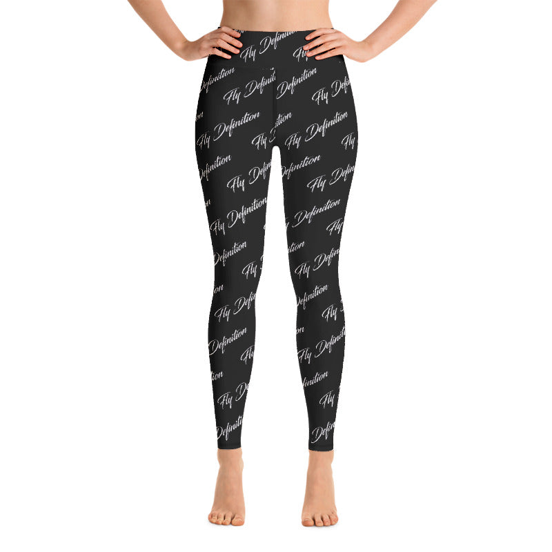 High Waisted Flydefintion Script All Over Print Leggings